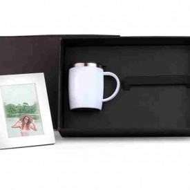 Kit Caneca Em Aço Inox E Porta-Retrato Em Alumínio Personalizado 