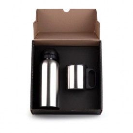 Kit Garrafa e Caneca Em Aço Inox 600/180ml Personalizado 