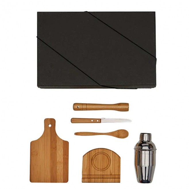 Kit para Caipirinha em Bambu com Coqueteleira  com Logo