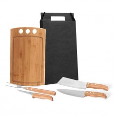 Kit para Churrasco / Cozinha em Bambu / Inox com Logo