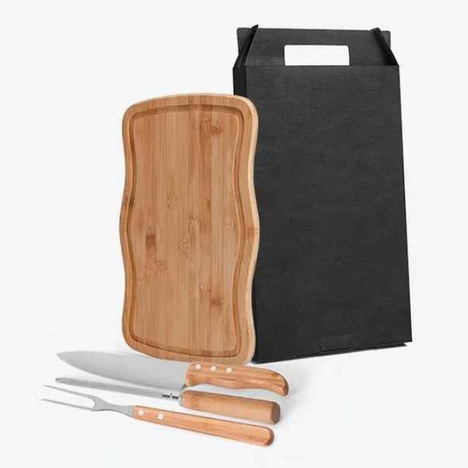 Kit para Churrasco / Cozinha em Bambu / Inox Personalizado com Logo