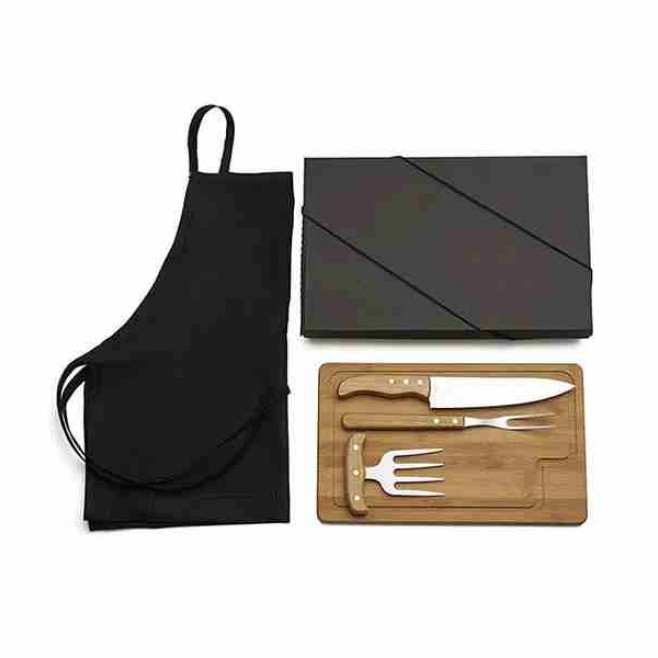 Kit para Churrasco em Bambu com Garfo 4 Dentes com Logo