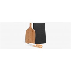 Kit para Cozinha em Bambu com Tábua e Facas com Logo