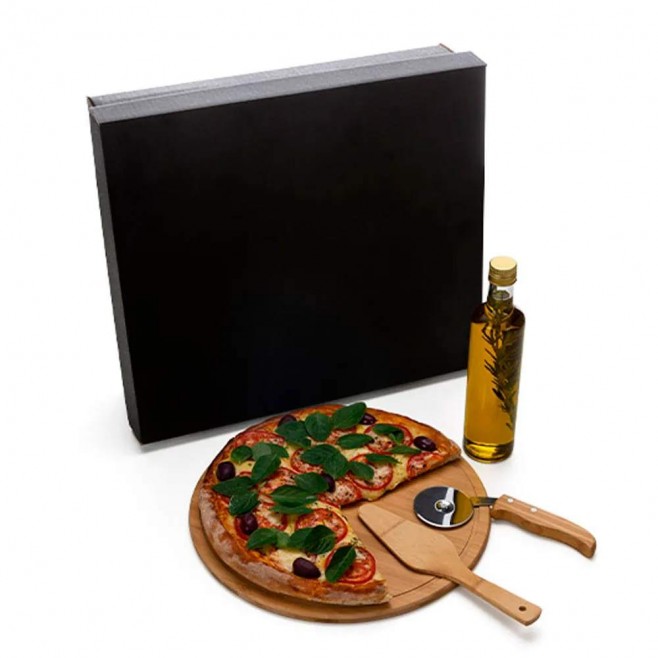 Kit para Pizza com Garrafa - Bambu / Inox / Vidro para Brindes