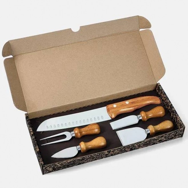 Kit para Queijo E Faca Santoku Em Inox / Bambu Personalizado 