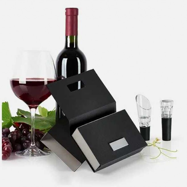 Kit Para Vinho Com Caixa Em Papelão Rígido Preto Personalizado