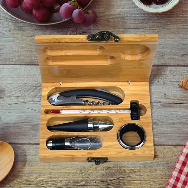 Kit Para Vinho Com Estojo Em Bambu Personalizado