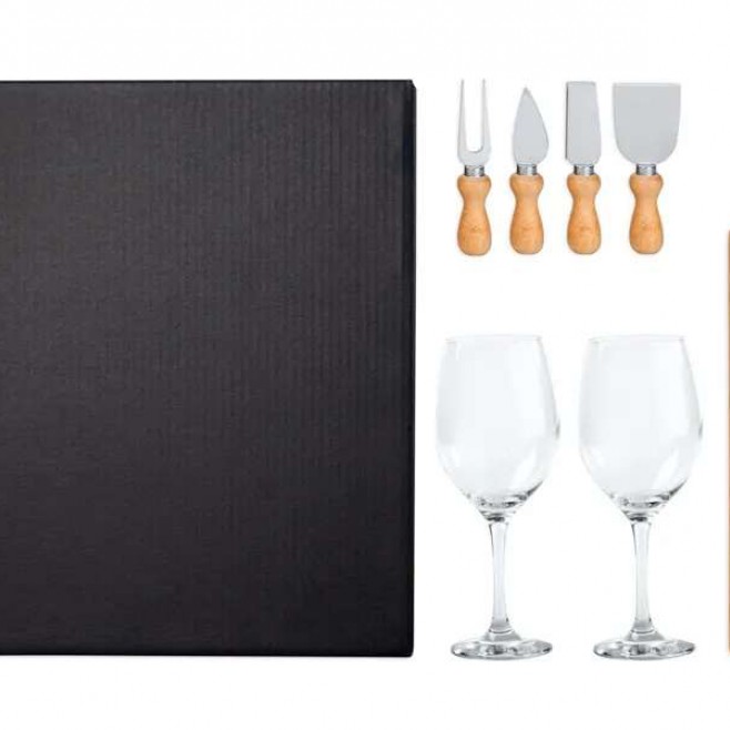 Kit Queijo e Vinho 7 Peças para Brindes 